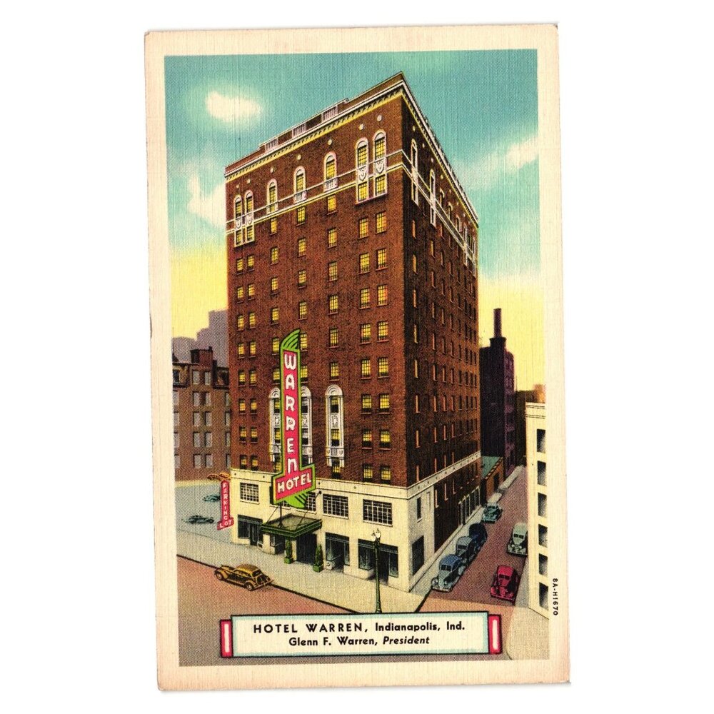 Hotel Warren Indianapolis Vintage Linen Postcard Fireproof Building Art Travel